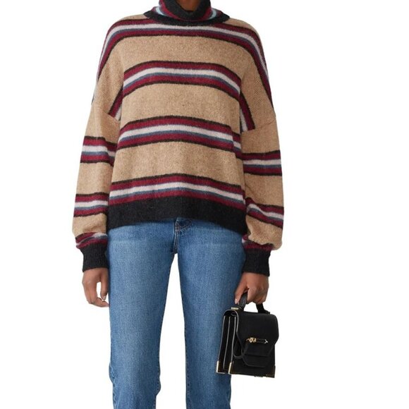 REBECCA MINKOFF  Ella Camel Striped Turtleneck Sweater Size XS - Picture 2 of 8